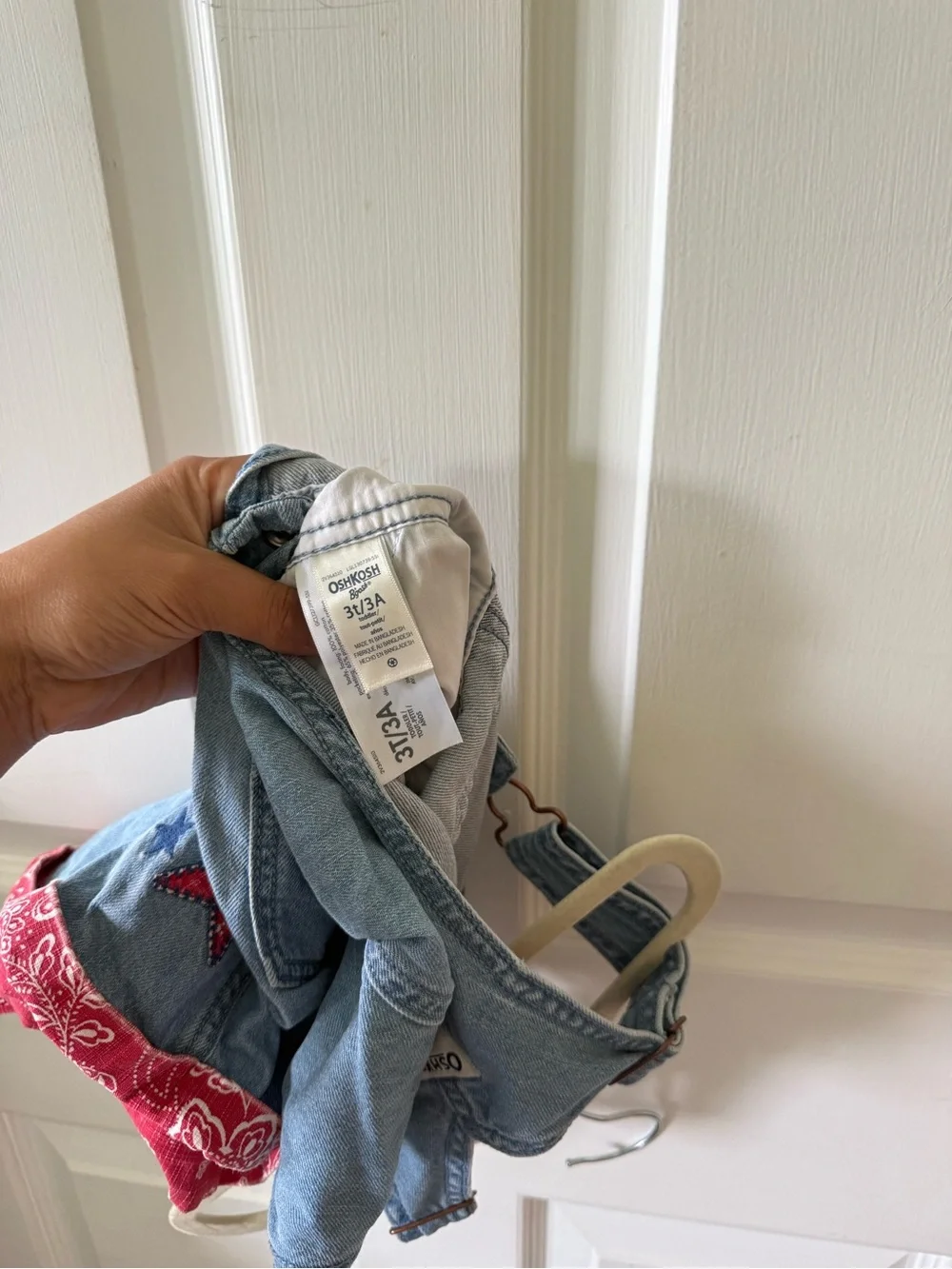 OshKosh B'gosh Light Blue Denim Shortall with Red Bandana Accents
